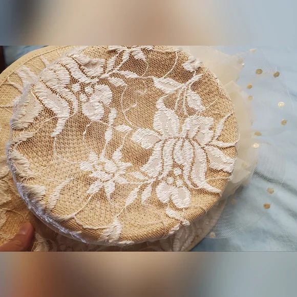 Whittall & Shon Chic Lace  Women's Straw Hat with Floral Accents - Picture 3 of 10